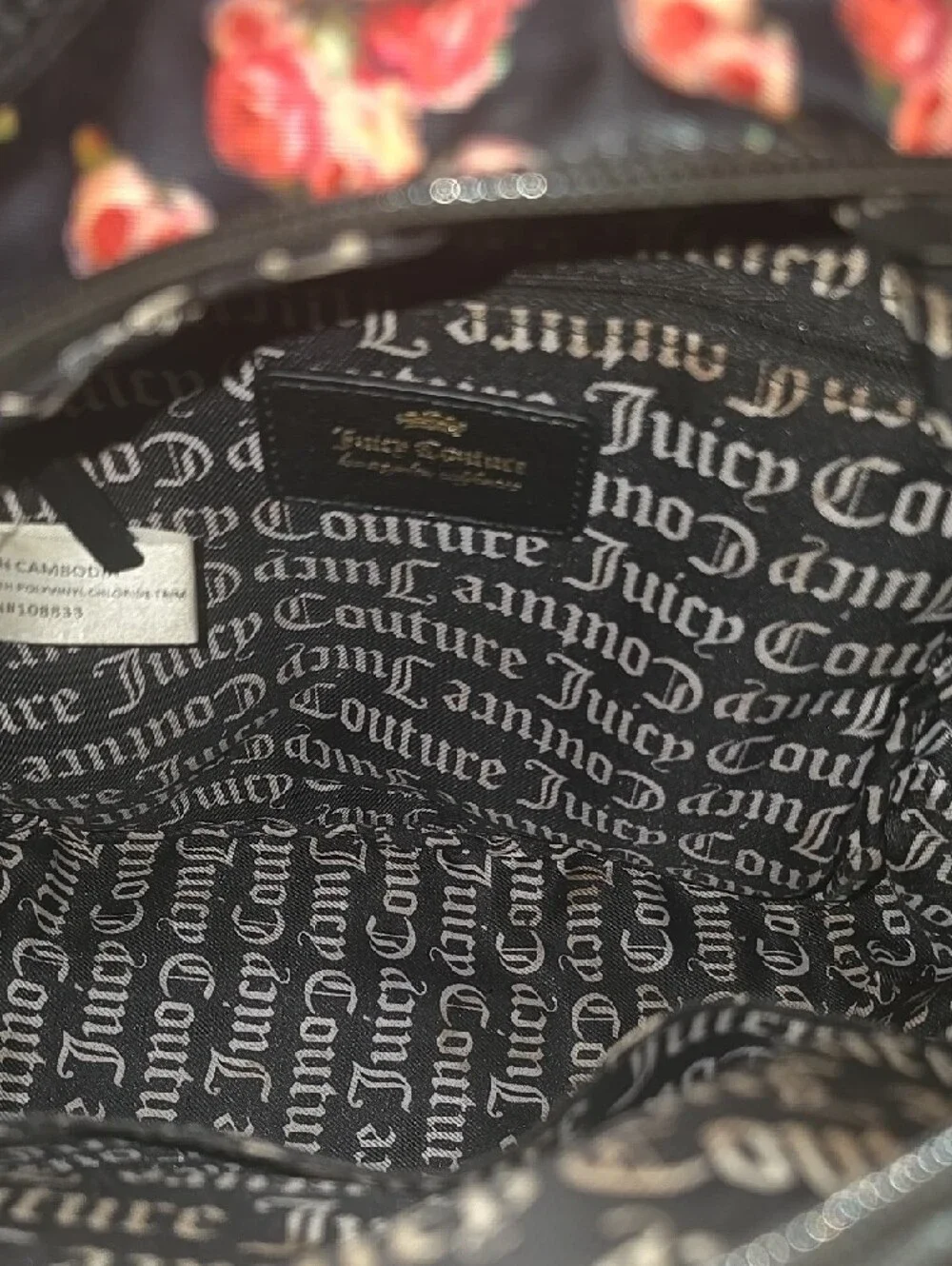 Juicy Couture Black Mini Backpack with Pink Rose Print